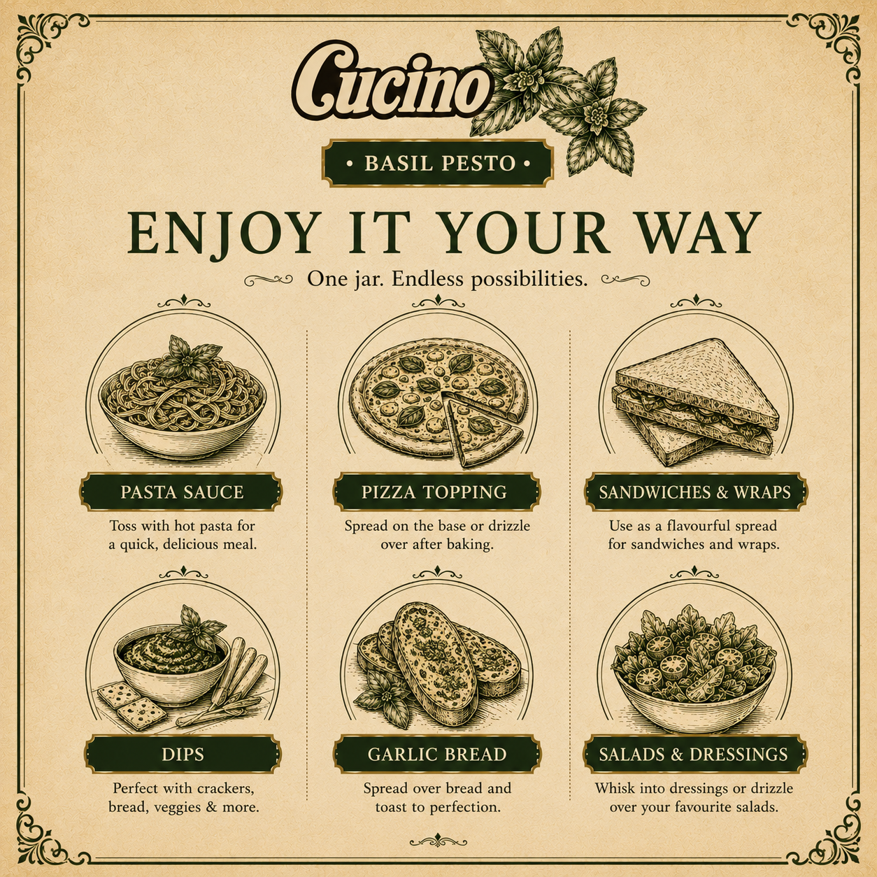 Cucino's Artisan Basil Pesto