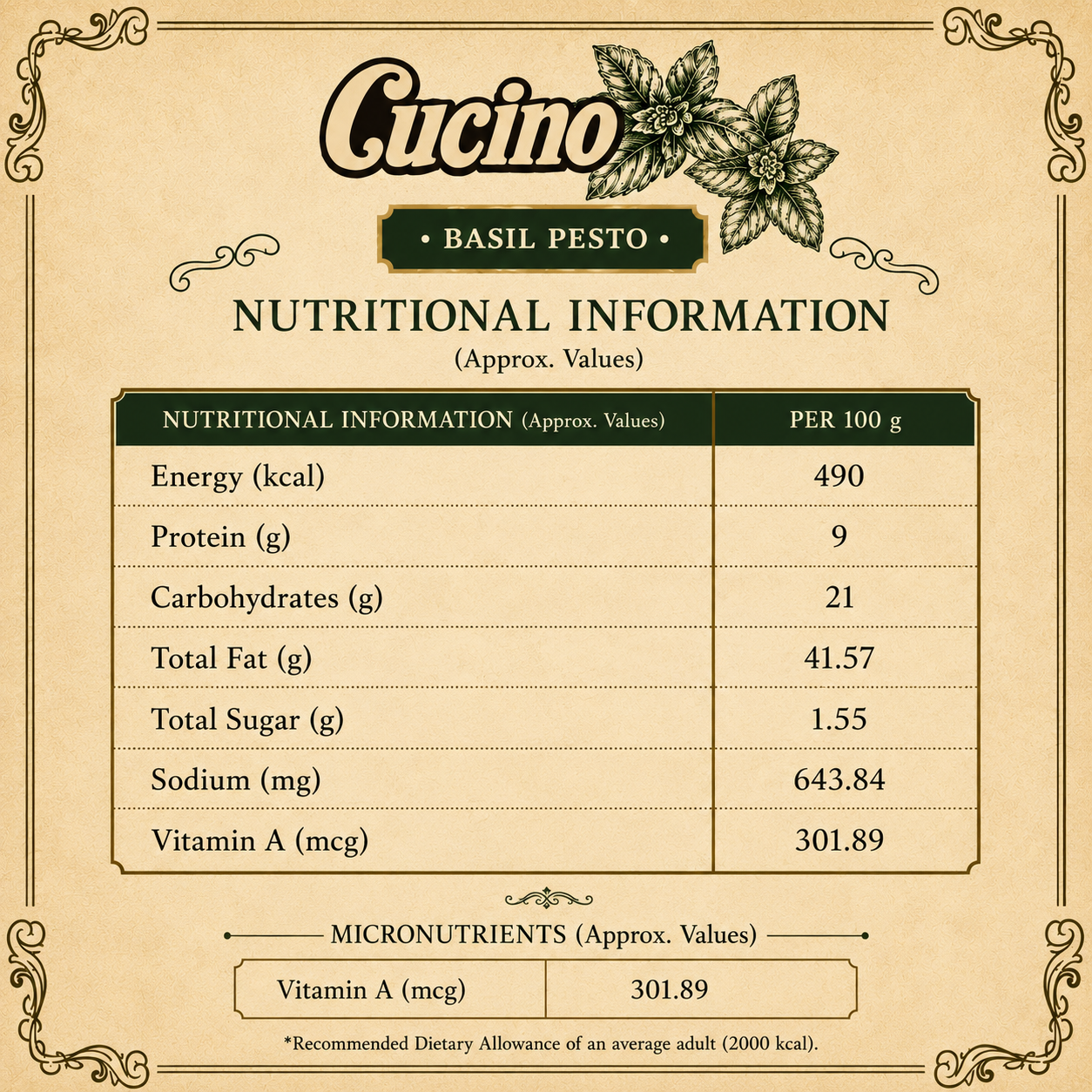 Cucino's Artisan Basil Pesto