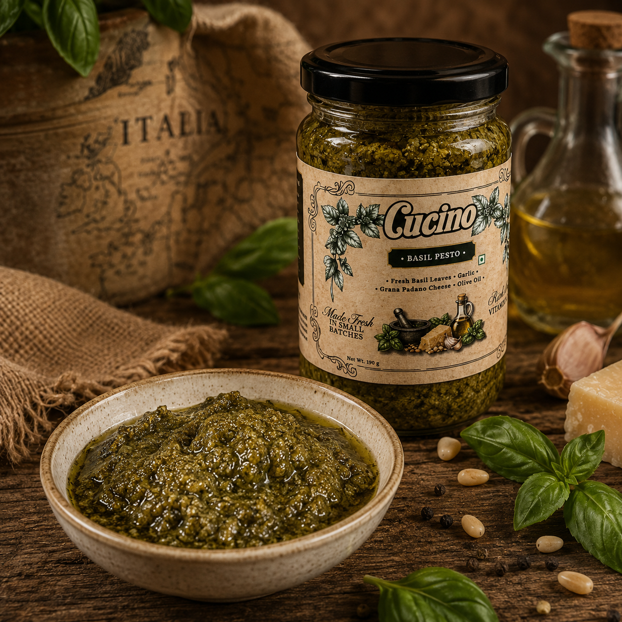 Cucino's Artisan Basil Pesto