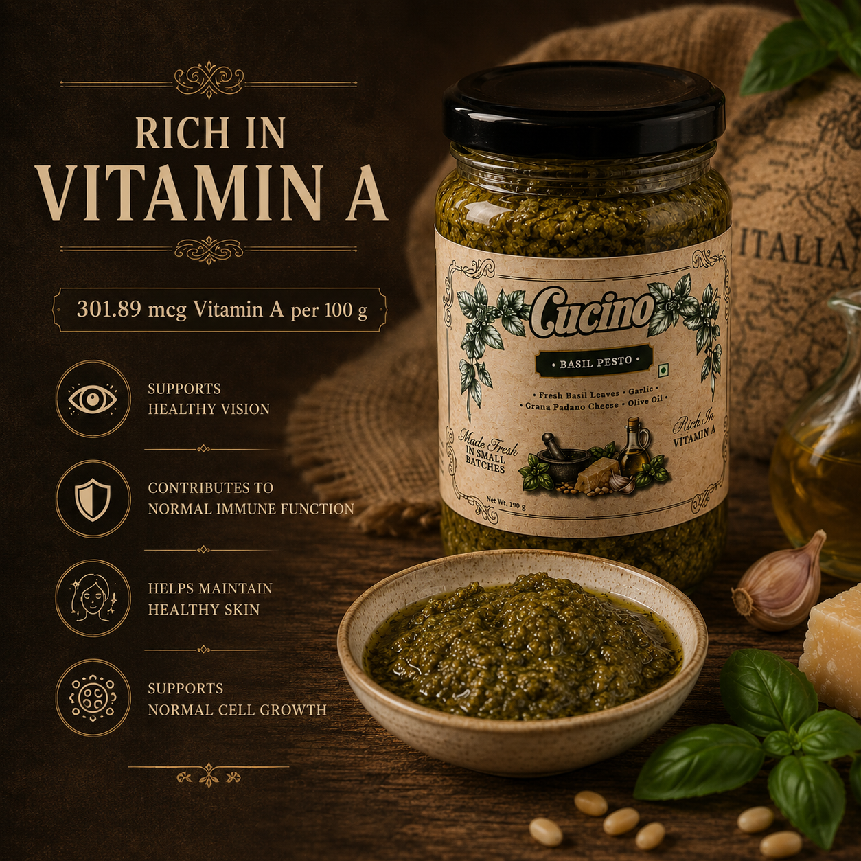 Cucino's Artisan Basil Pesto