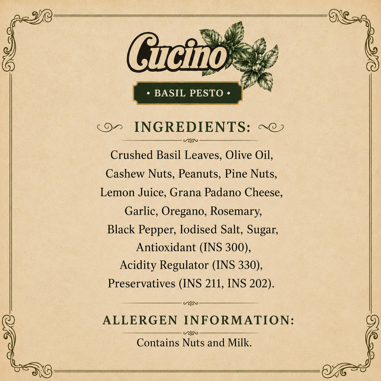 Cucino's Artisan Basil Pesto